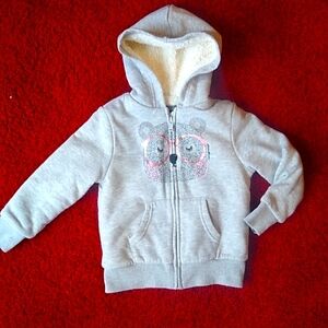 Eddie Bauer Girls Camp Fleece Faux Shearling Lined Hoodie  Gray Sz XS 5/6